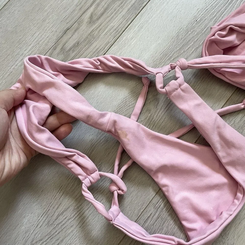 Batik Swim Bikini pullover top thong tie bottoms womens Pink small micro minimal